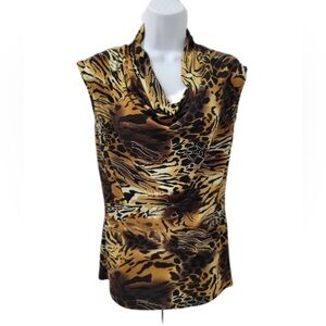 Grace Elements Sleeveless Top Womens Animal Print Cowl Neck.  Small